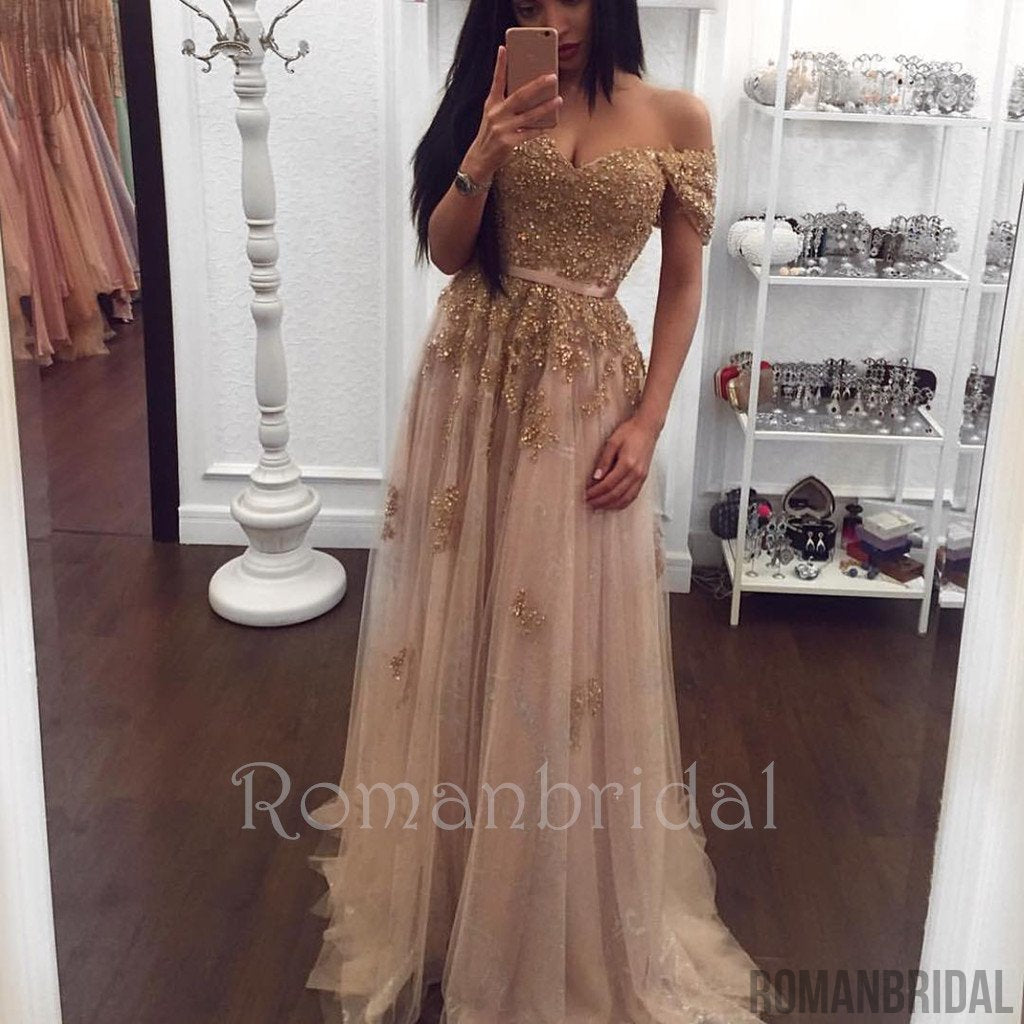 champagne color prom dress